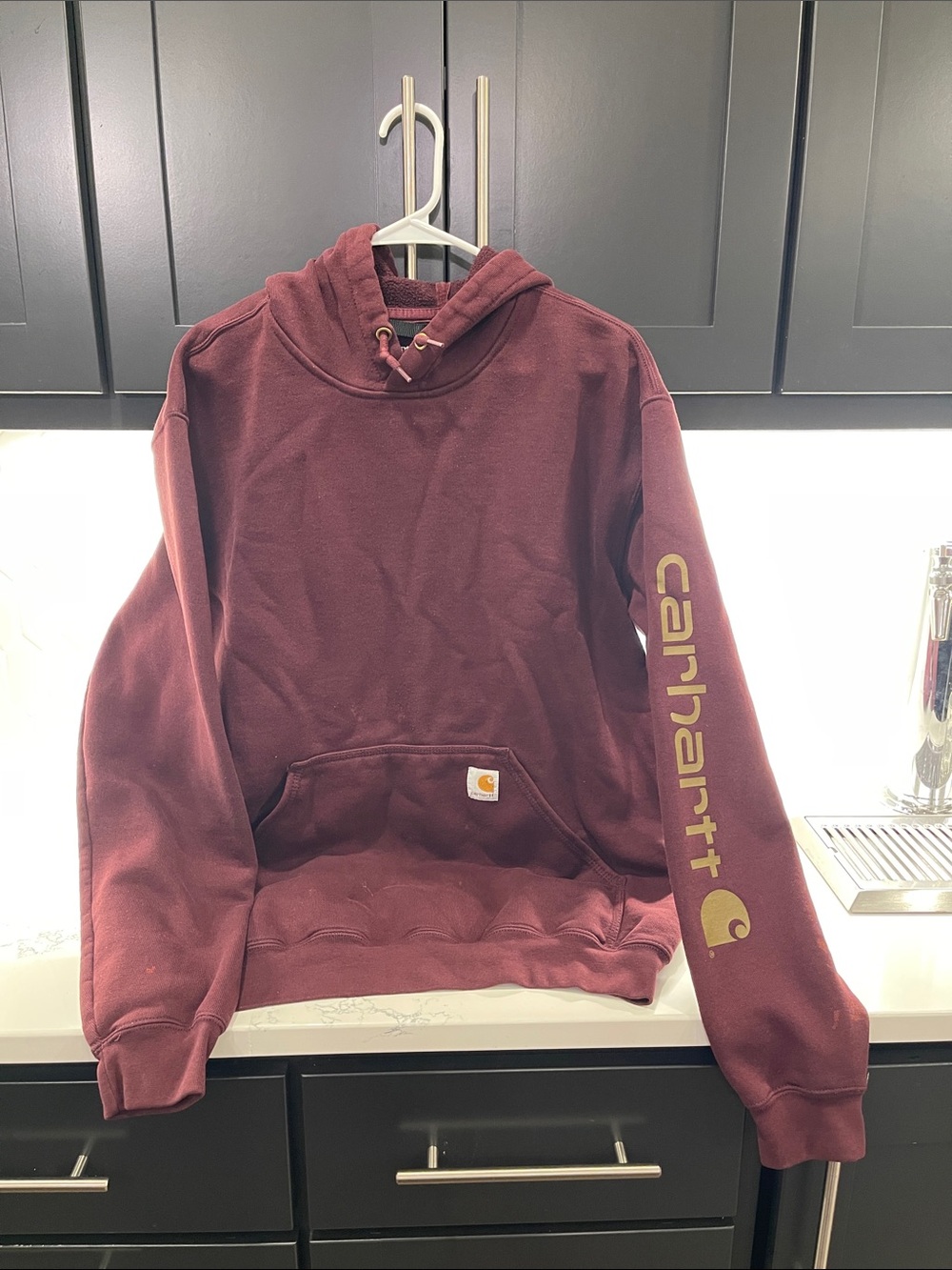 Carhartt Men’s Maroon Crewneck Hoodie with Sleeve Logo (Loose Fit)